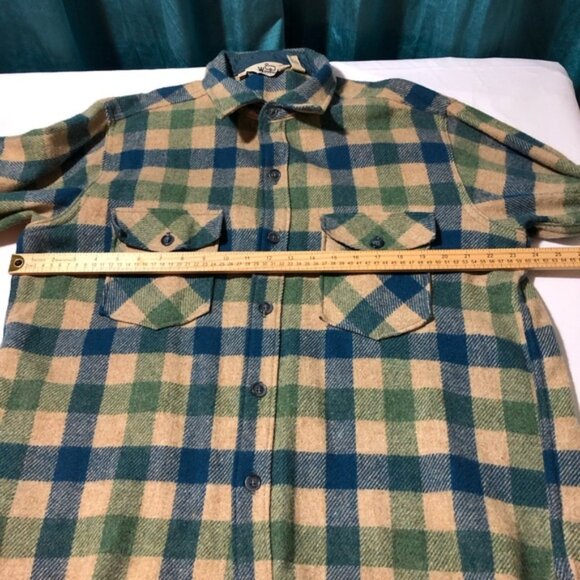 Vintage Woolrich wool blue green plaid flannel shirt pockets mens L lumberjack - Picture 6 of 10